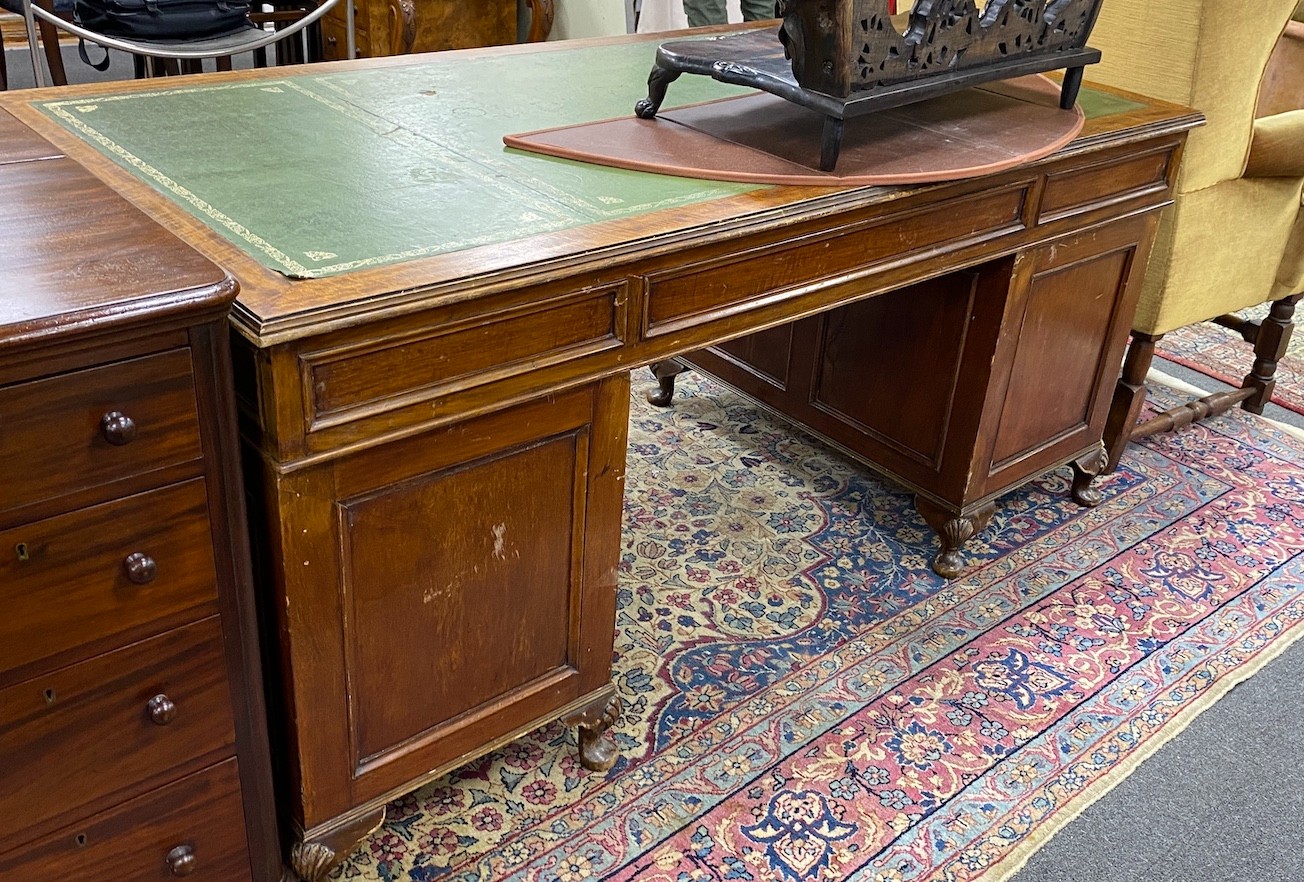 An early 20th century mahogany twin pedestal desk, height 78cm, width 169cm, depth 85cm